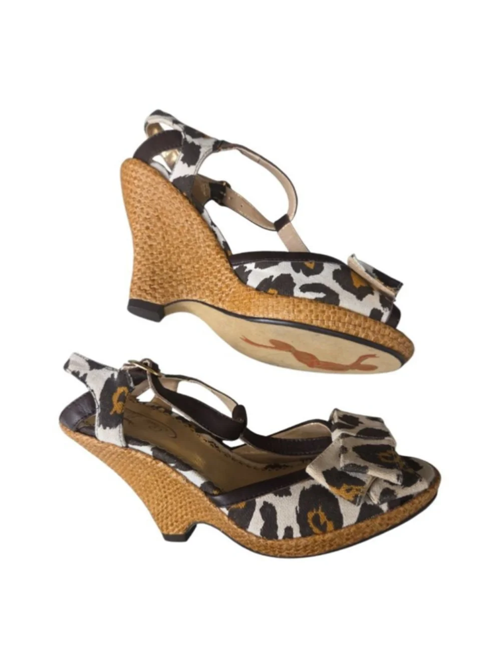 Women's Poetic Licence Leopard Print Espadrille Wedges Size 37 Brown Beige